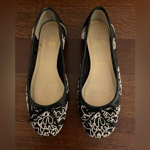 Christian Louboutin Mesh Embellihed Black and White Ballet Flats Size 38 / US 7